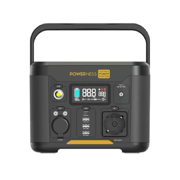 Powerness Tragbare Powerstation Hiker U300, 296Wh Solargenerator mit wiederaufladbare Li-ion NMC. Kapazität bei 296 Wh (20 Ah, 14,8 V). Bis zu 800 Ladezyklen und 600 W Spitzenleistung.